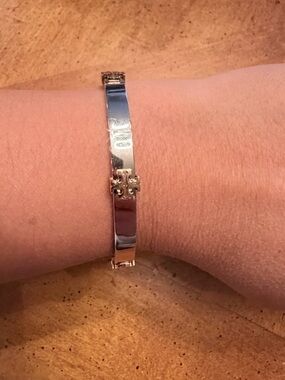 Tory Burch Slim Silver-Tone Logo Bangle Bracelet